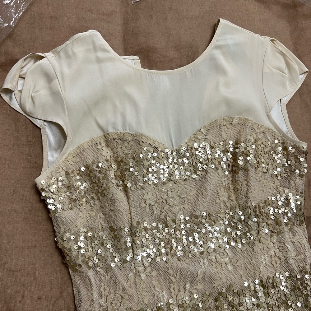 Antonio Melani sequin and silk blend knee length Dress with Flutter Cap Sleeves - Picture 7 of 8